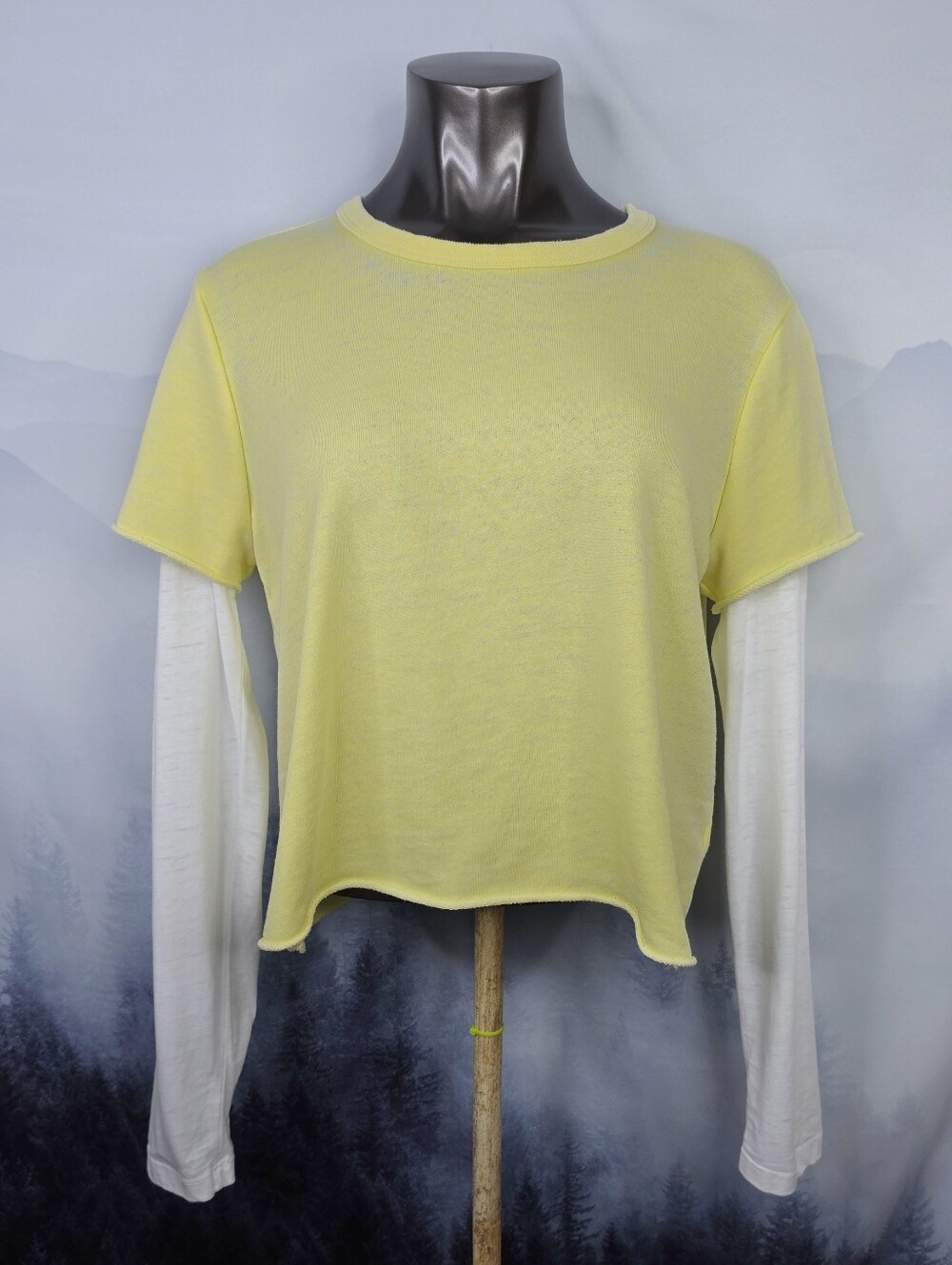 Alternative Apparel 2 In 1 Cropped Pullover Top Large NWT Yellow White Nordstrom